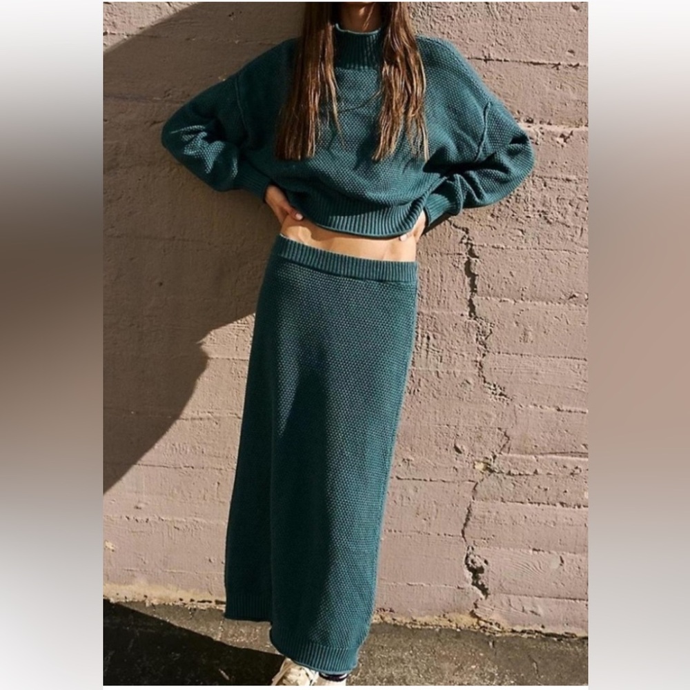 Free People Beach Knit Teal Midi Skirt